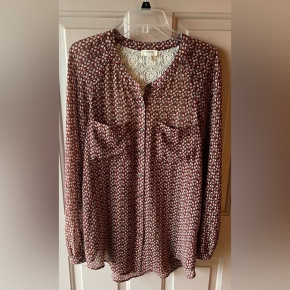Umgee Maroon Burgundy Oversized Ditzy Floral Boho Tunic Top EUC S #1951